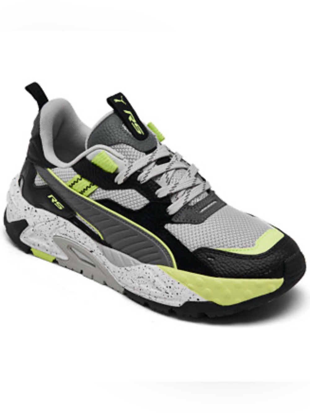 PUMA Youth Boys RS TRACK Casual Sneakers Chunky Grey Black Neon Yellow size 6